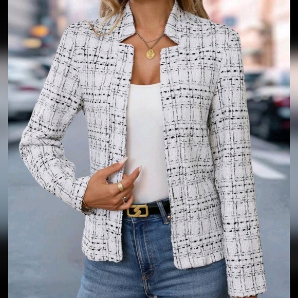 Autumn Professional Front Open Waist Lapel Boucle Blazer, Business Wear - Picture 4 of 4